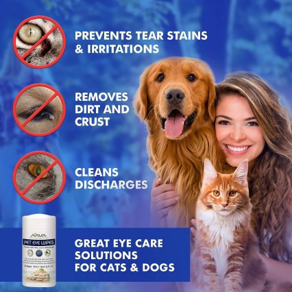 Gentle Pet Eye Wipes – 100 Count, Natural Formula for Dogs, Cats, Puppies & Kittens