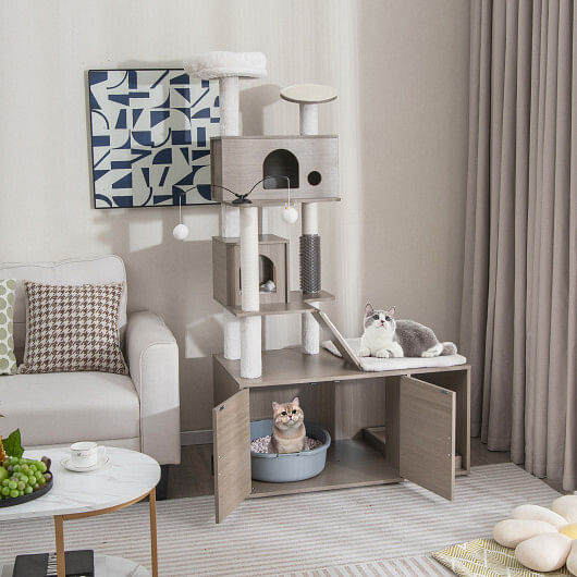Multi-Level Cat Play Tower with Litter Box - Image 2