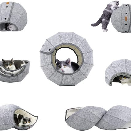 Foldable Breathable Semi-Enclosed Cat Bed Cave - Cozy Pet Tunnel House & Nest